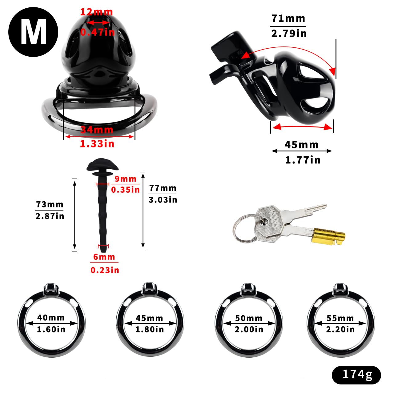 Seckoe Peniskäfig mit Dilator aus ABS und Ring aus 304 Edelstahl – Atmungsaktives Design, Keuschheitskäfig Herren 4 Ringgrößen & S/M/L Käfiggrößen zur Auswahl (M)