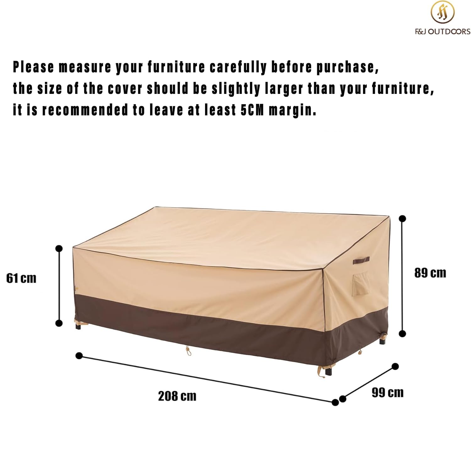 F&J Outdoors Copertura per Divani da Giardino Impermeabile Resistente UV 208x99x61/89cm 3 Posti