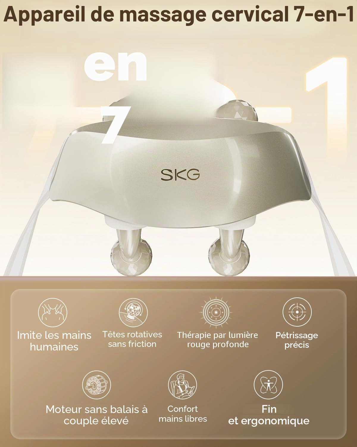 SKG Appareil de massage Shiatsu avec chaleur, tête de massage 6D blanche, cadeau pour hommes et femmes, H7 Ultra