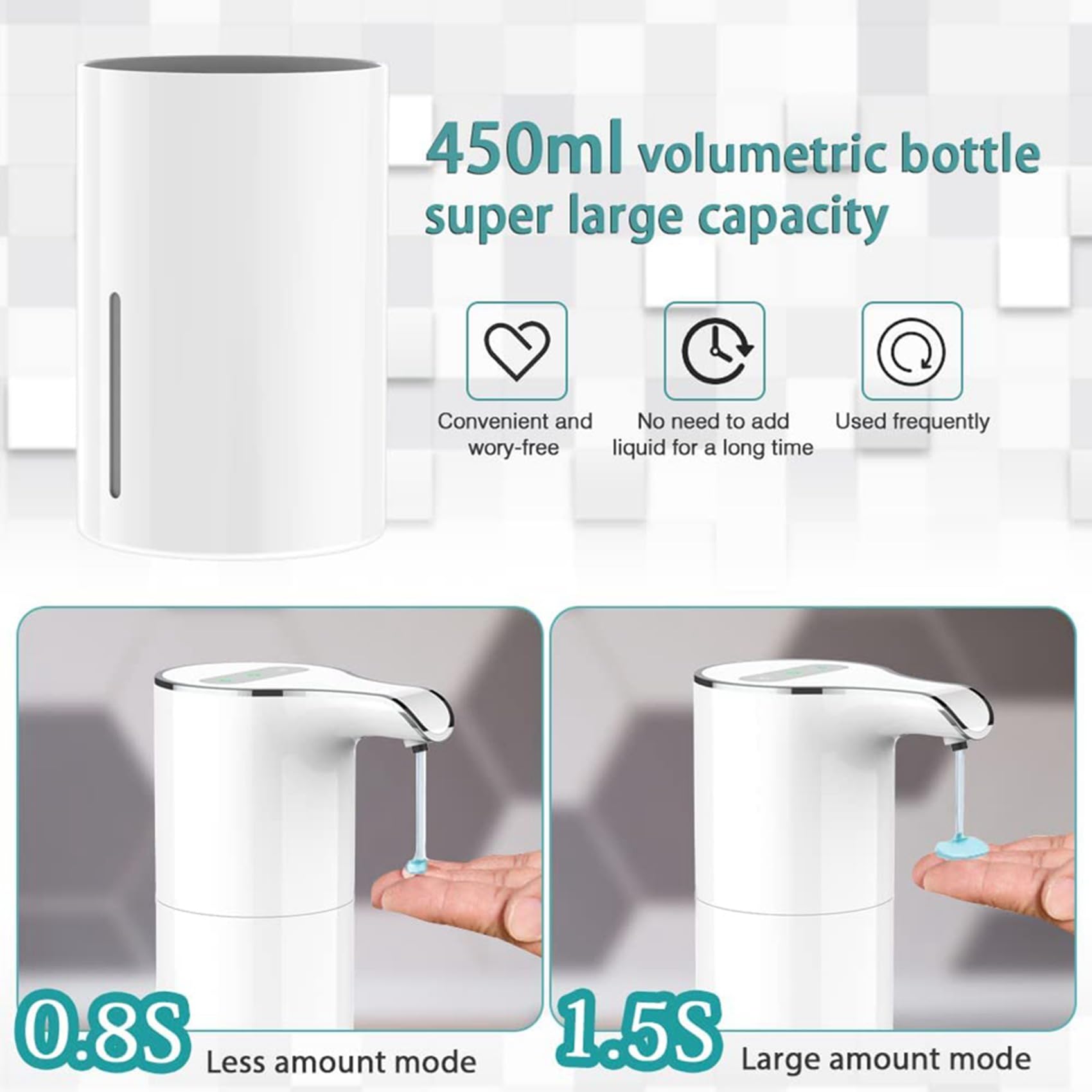 4X Automatyczny Dozownik Mydła w Płynie - Bezdotykowy Elektryczny Dozownik Mydła w Płynie USB Wodoodporny, Regulowany 450 Ml