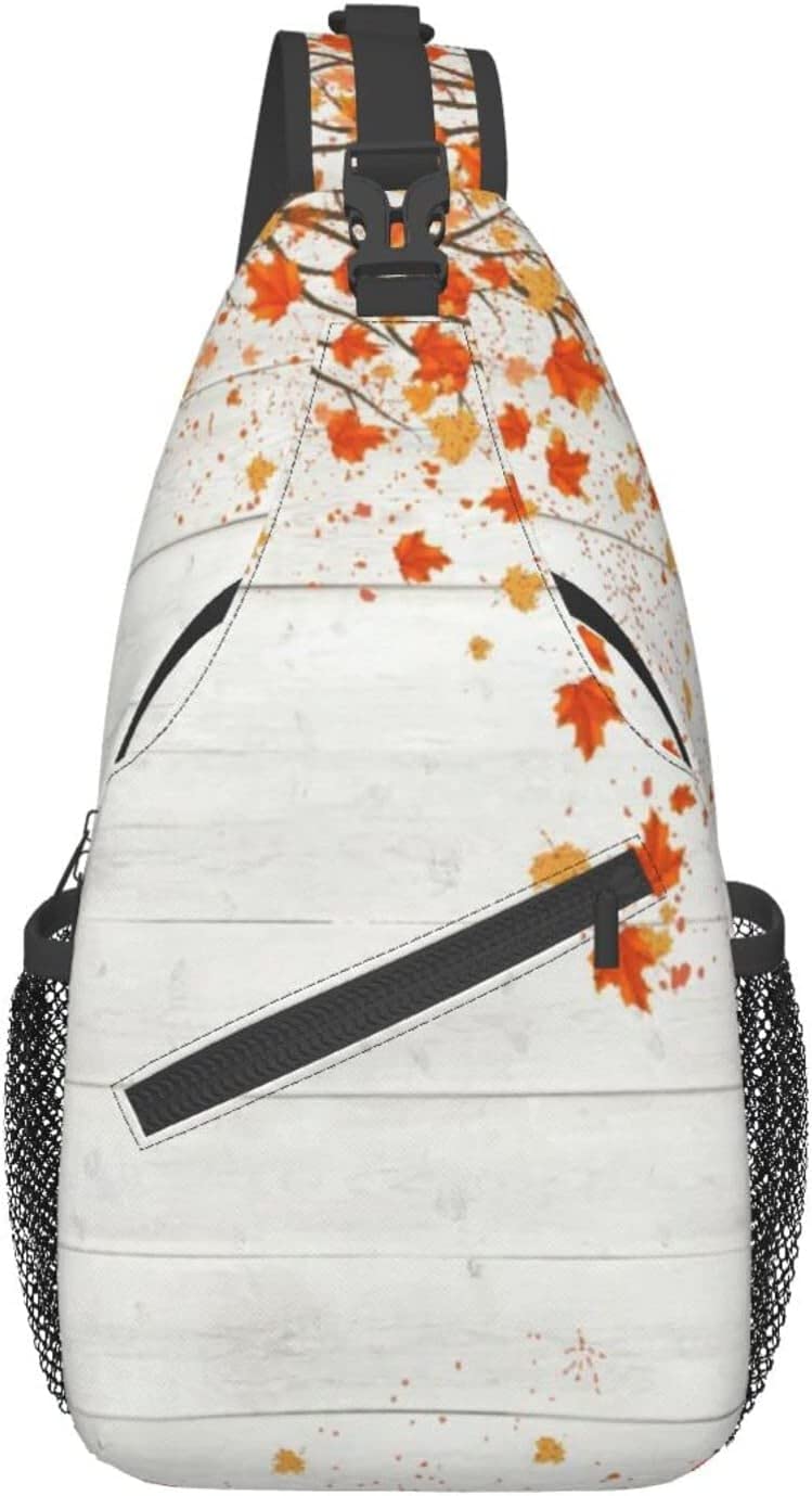 Iubbki Unisex As Pic Stylish Chest Sling Bag Fall Autumn Maple Leaves Cardinal Bird On Gray Wood Country Barn Wall,Crossbody Shoulder Backpack Adjustable Chest Bag Lightweight Casual Daypack For Men Women Outdoors