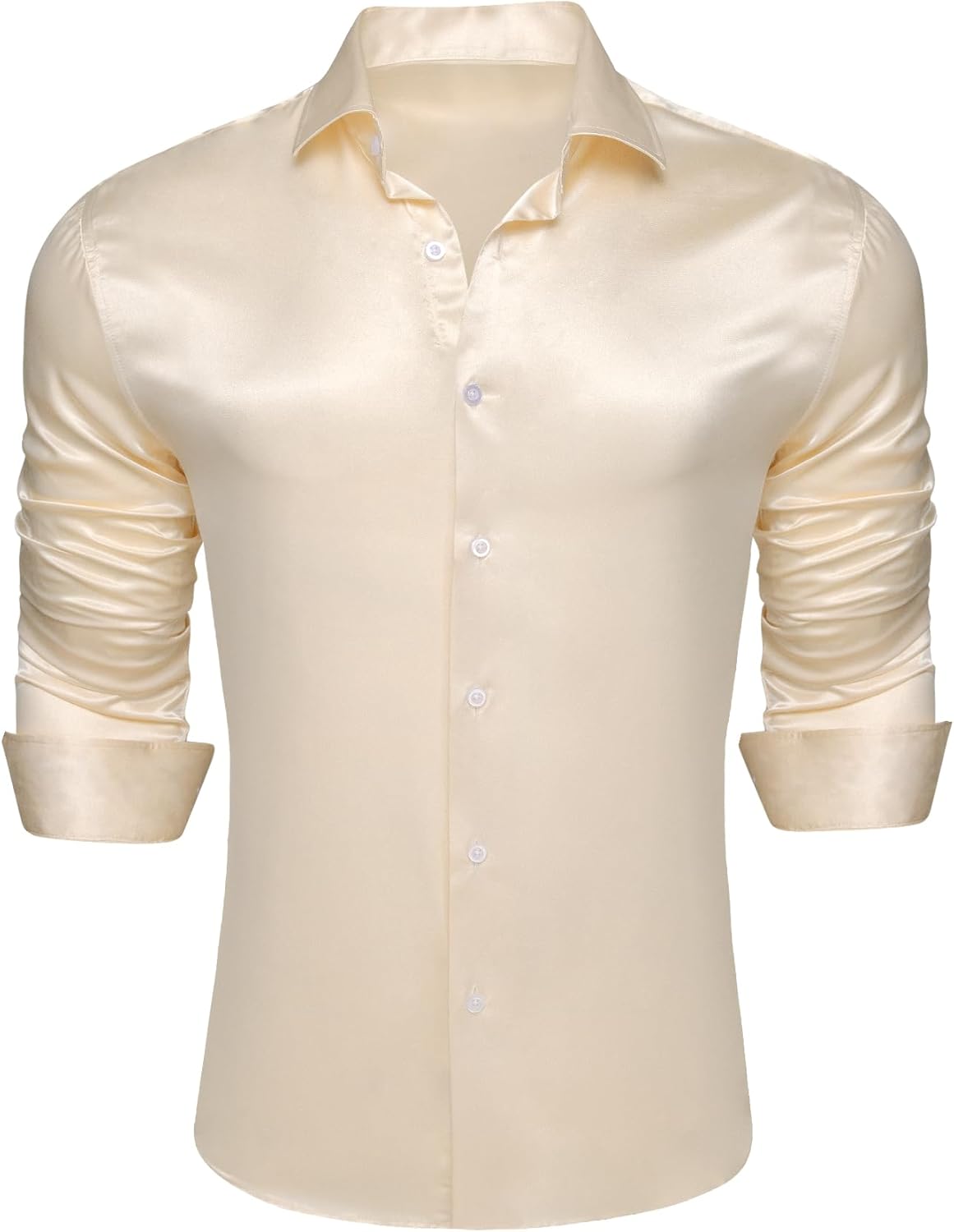 Barry.Wang Mens Solid Stretch Dress Shirts Long Sleeve Button Down Shirts Formal Business Prom Party Wedding - Image 2