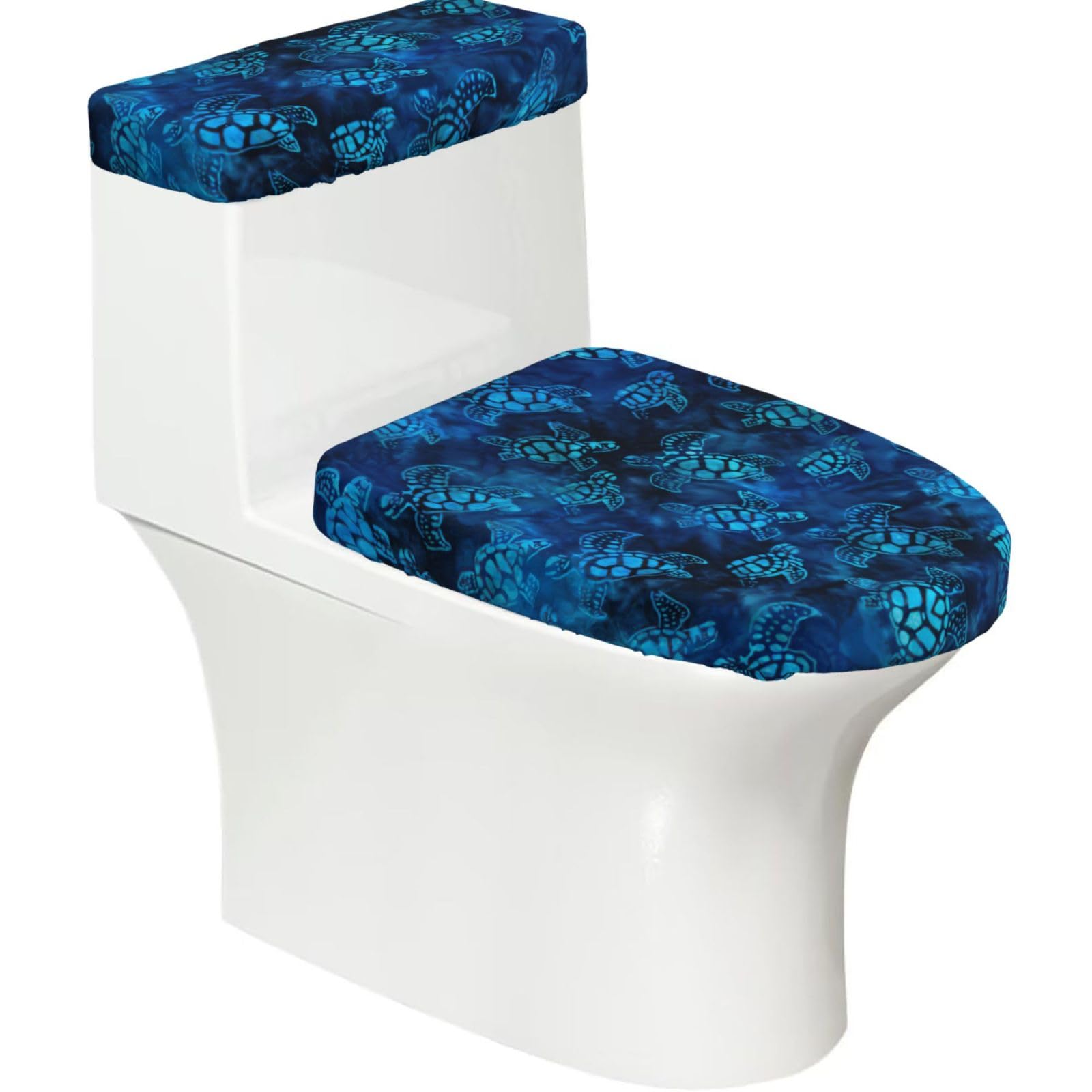 Sea Turtle-Blue Printed Toilet Tank and Lid Cover Set of 2 for Most Bathrooms, Fits Elongated Round Toilets