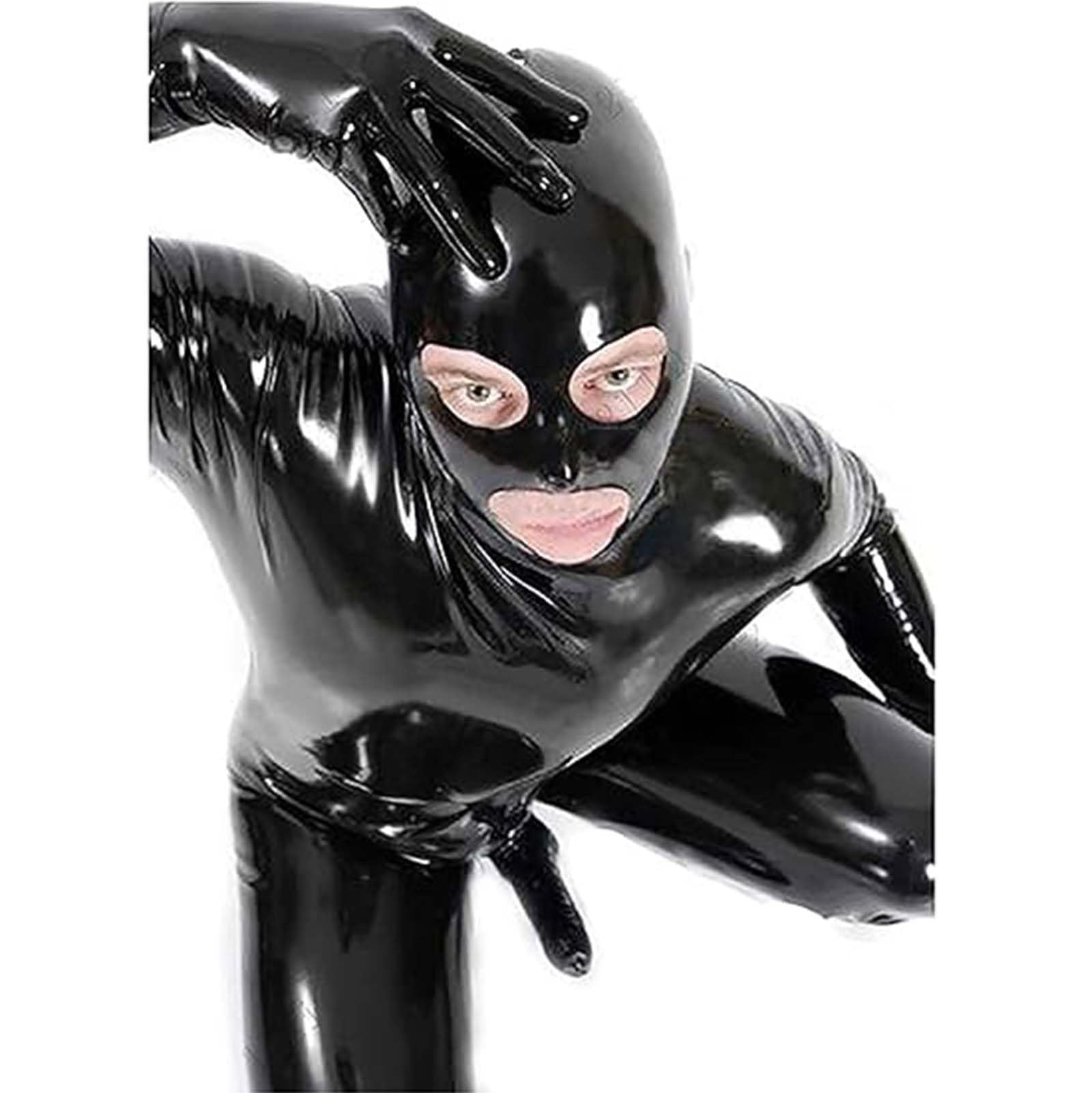 Générique Hommes Bobysuit PVC Cuir Verni Brillant Combinaison Latex Respirant Boîte De Nuit à l'aise Sexy Wet Look Catsuit Fermeture éclair Cuir Verni Bobysuit Vêtements De Club,Noir,M