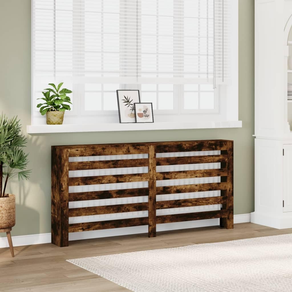 Heizkörperverkleidung Räuchereiche 175 x 20 x 82 cm Holzwerkstoff, Heizkoerper zubehoer mit Latten, Abdeckung für Wohnzimmer, Bad und Küche, für Wärme regulierung und ordentliche Optik