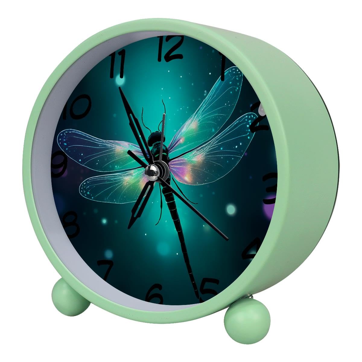 Luoweisi Analog Alarm Clock Dragonfly, Silent Non-Ticking with Night Light, Battery Operated, Round Desk Alarm Clock for Office, Bedroom, Elderly, Adults, Children, Student Gifts
