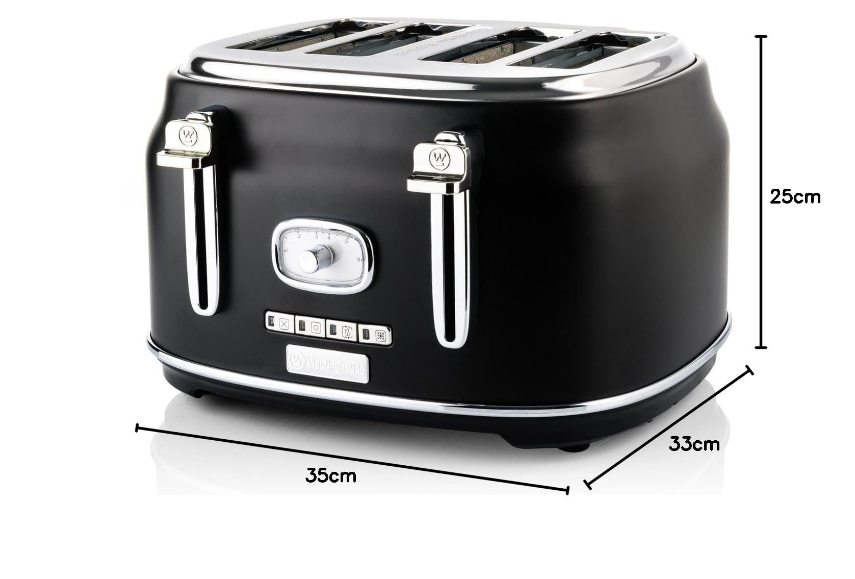 Westinghouse. Tostapane Retro WKTTB809BK Colore Nero | Capacità per 4 fette | 5 configurazioni | Bronzo regolabile | Griglia di riscaldamento e vassoio per briciole