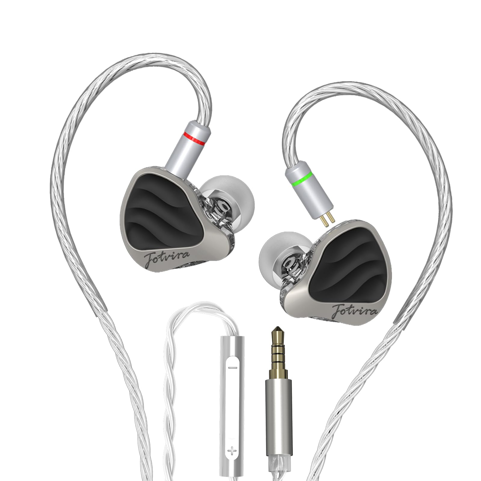 Podwójne dynamiczne przetworniki 10 mm w monitorze uszu, przewodowe słuchawki HiFi ze stopu cynku, hybrydowe słuchawki IEM, 2-pinowy, odłączany, posrebrzany kabel IEM dla audiofilów, muzyków