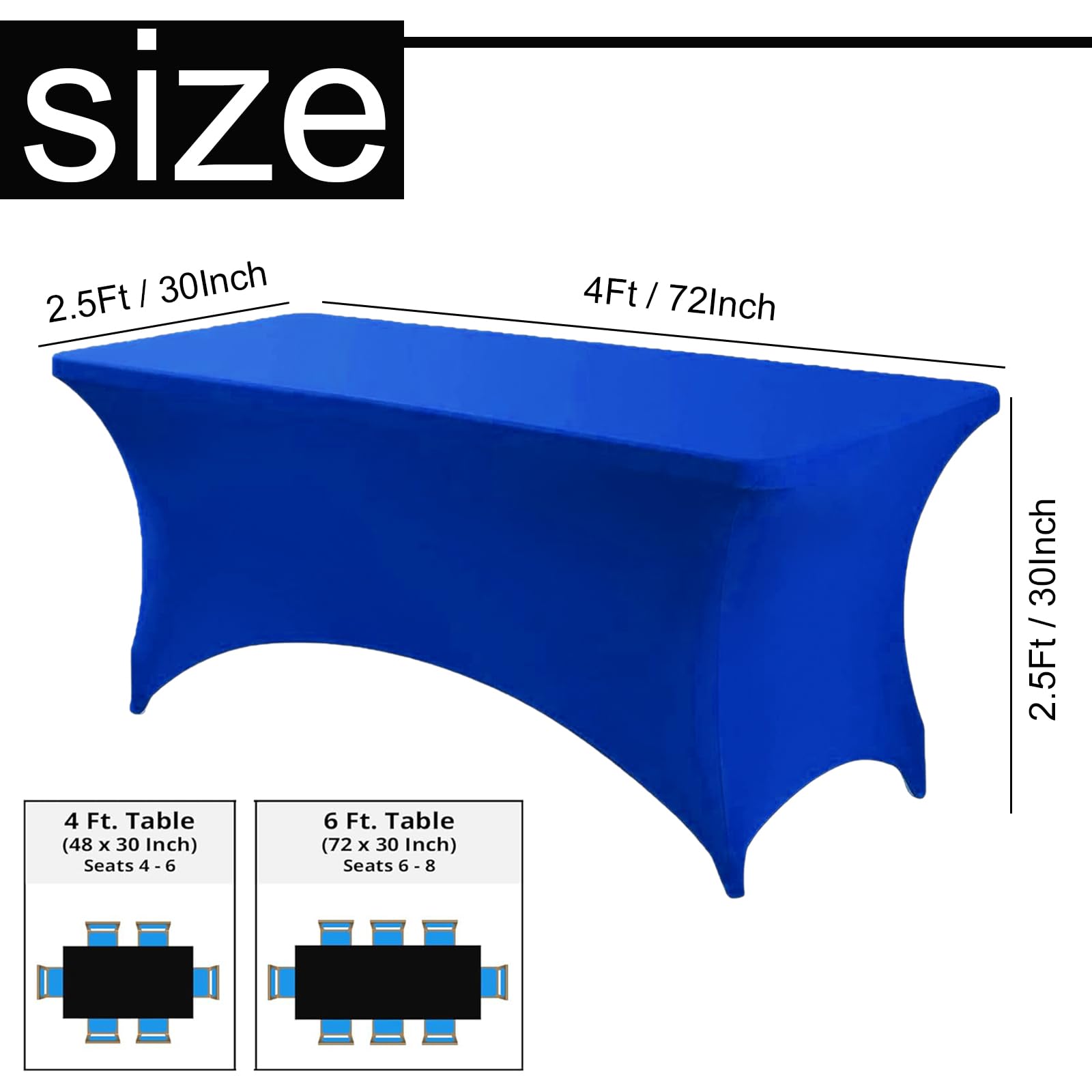 Mienocol Royal Blue Spandex Tablecloths,4FT Stretchable Rectangle Table Cover Washable Tablecloth Universal Patio Elastic TableCover for Kitchen,Event - Image 2