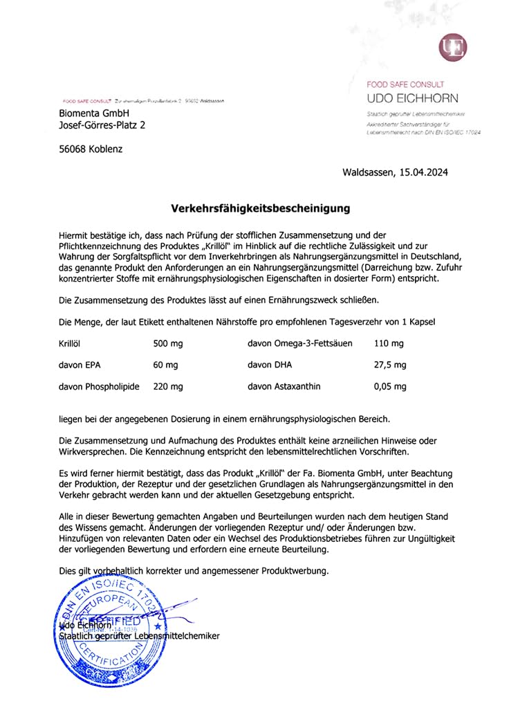 BIOMENTA SUPERBA™ Krillöl – 90 hochdosierte Kapseln aus Antarktischem Krill – Omega-3 + EPA/DHA + Astaxanthin - Premiumqualität MHD: 31.03.2026