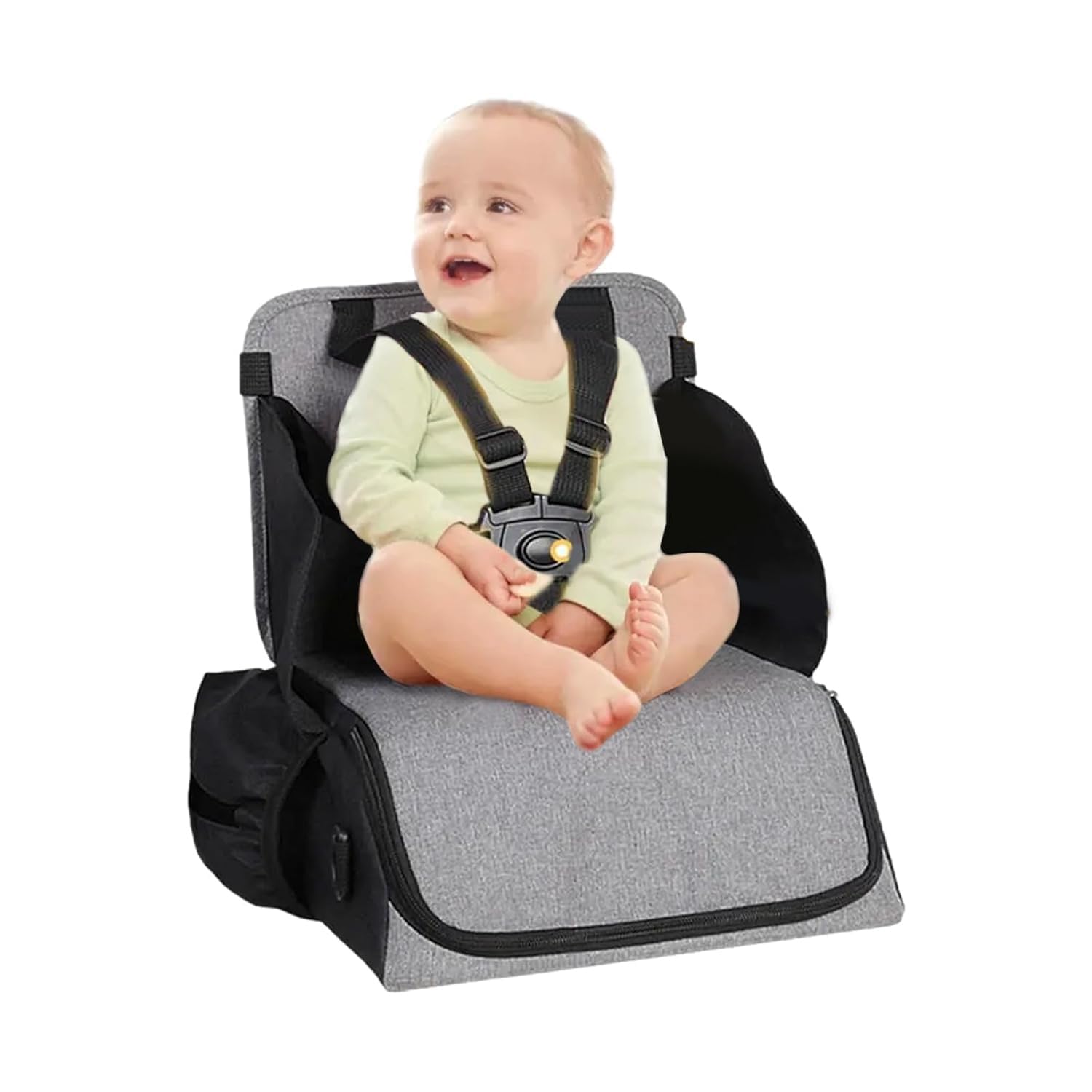 Sitzerhöhung Stuhl Kind, Reise Hochstuhl Baby, Klappbar Baby Essen Stuhl Tischsitz mit Rückenlehne und Verstellbaren Sitzgurten, Leicht zu Reinigender Stabiler, für Zuhause Unterwegs (Grau)