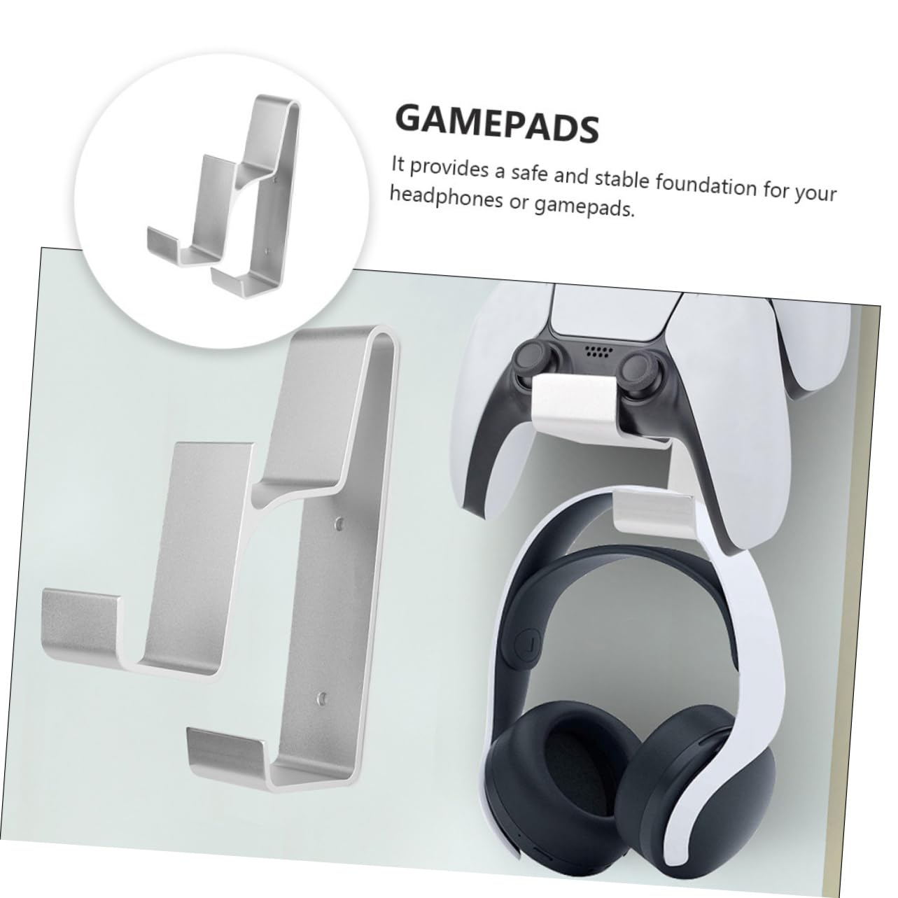 Cabilock Supporto per Gamepad e Cuffie da Gaming da Parete, Lega di Alluminio, Base Stabile, Argento, per Ufficio e Dormitorio