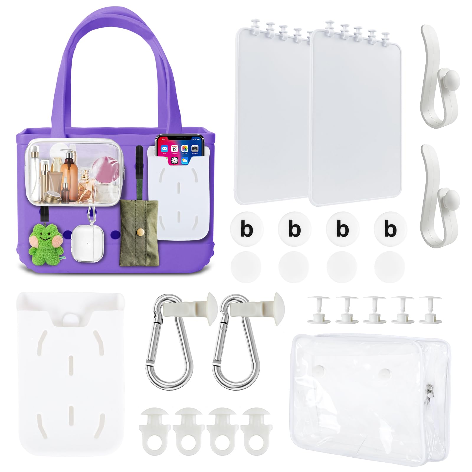 Beach Bag Accessories Set with Clear Insert, Phone Holder and Organizers