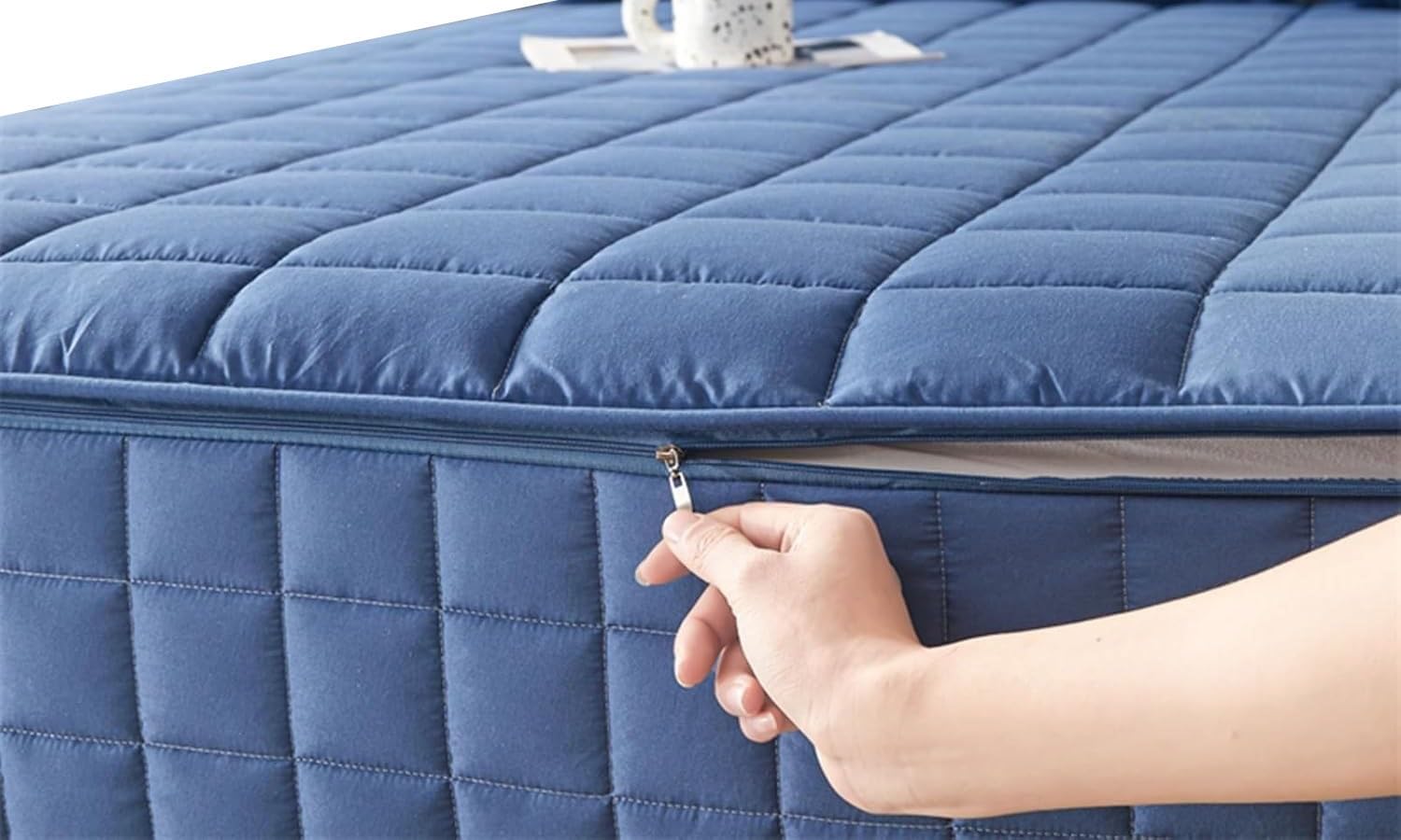 Coprimaterasso Trapuntato - Cerniera Integrale, Fodera Materasso 90x190/120x190/200x140 cm, Imbottito, Protettivo, Adatto a Tutte le Dimensioni + Personalizzabile(Blu navy,140x200x20cm)