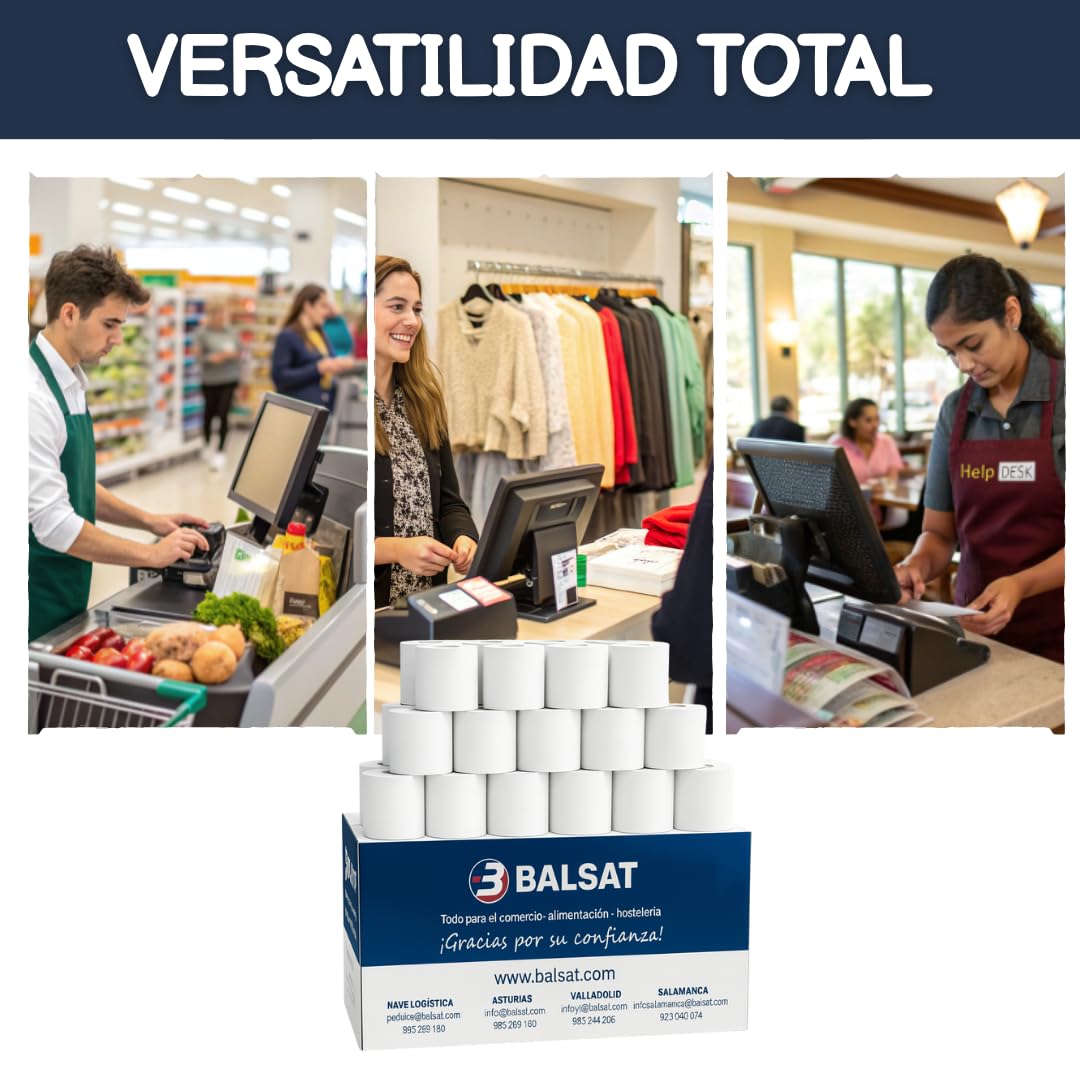 100 Rollos Papel Térmico 57x55 | Rollo Ticket 57x55 Termico | Rollos Térmicos 57x55 | Para Impresoras TPV, Cajas Registradoras, Tickets y Recibos
