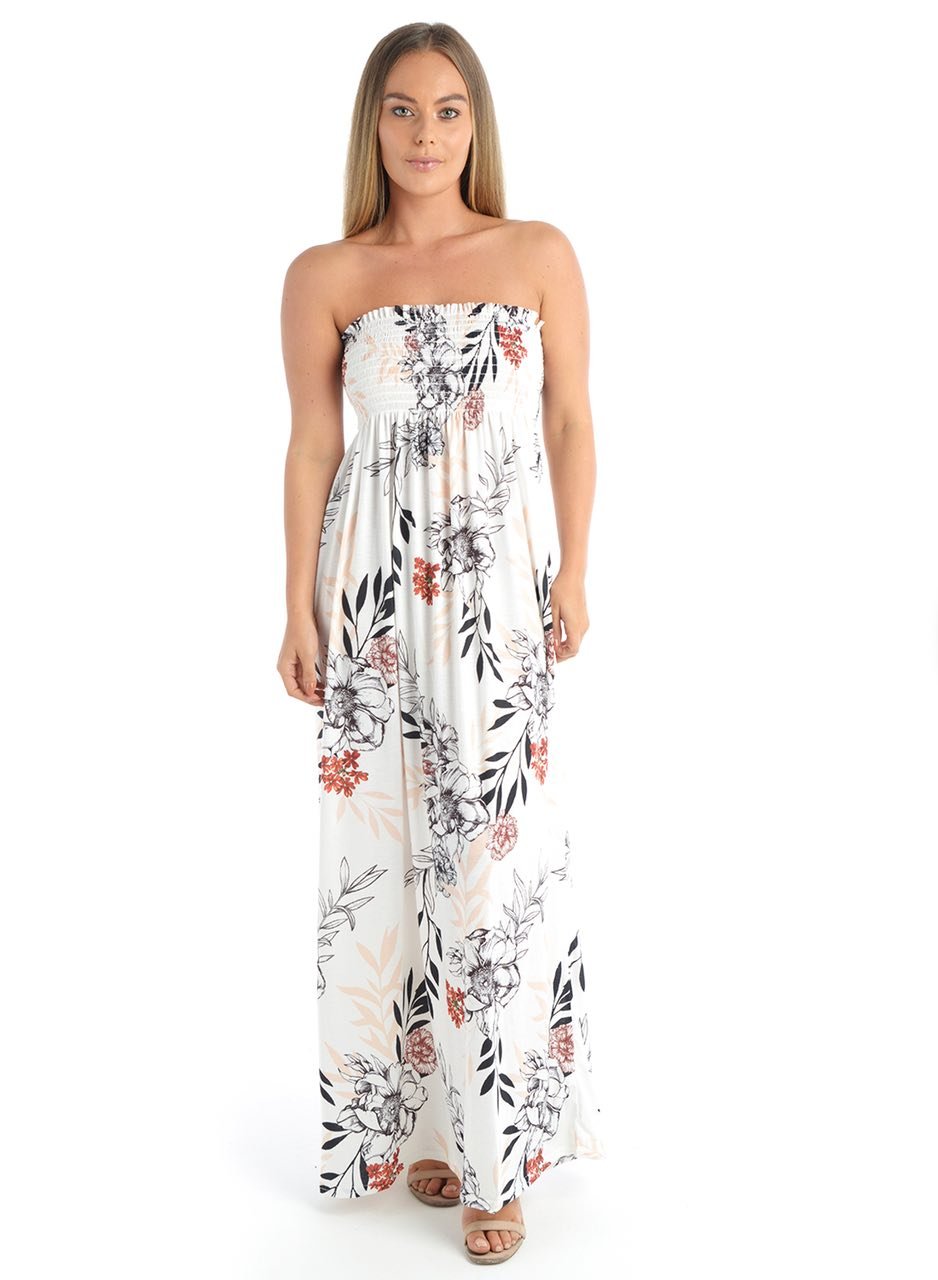 Love Celeb LookNew Ladies Print Floral Strapless Boobtube Fashion Long Sheering Maxi Dress Top