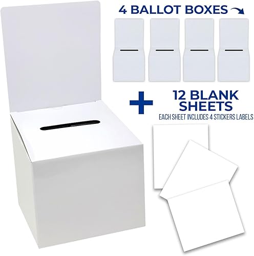 Miniatura 10 de Urna blanca brillante de 6 x 6 x 6 pulgadas (paquete de 6)  Caja de boletos versátil para rifas, cajas de sugerencia y donación, cabecera extraíble,