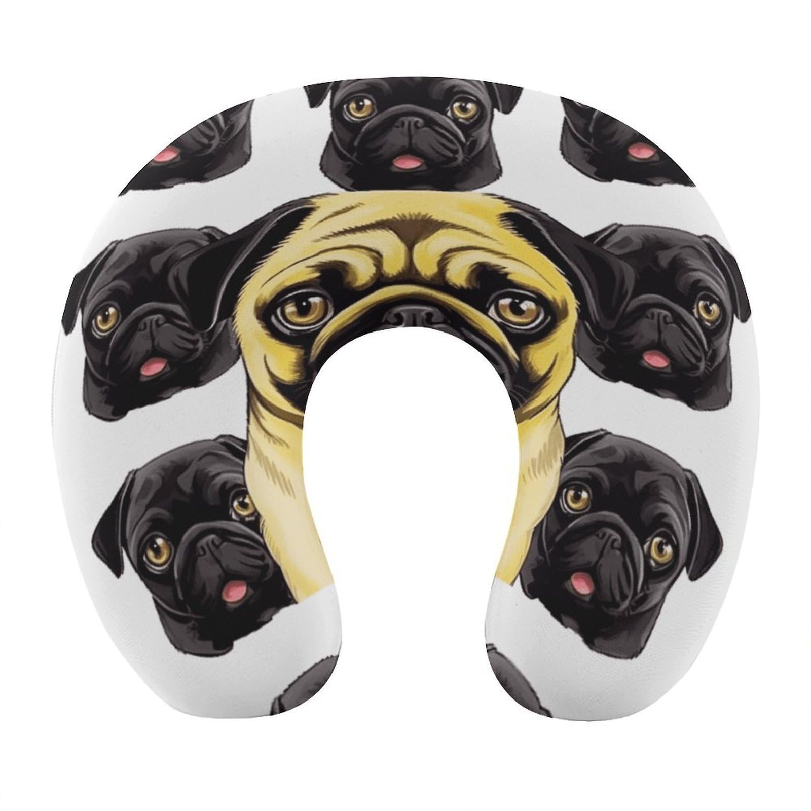MUSM Black Yellow Pug Travel Pillow for Sleeping Comfortable Portable U Shaped Pillows for Airplane Car Train Lightweight Memory Foam Neck Pillow for Home Office Travelling