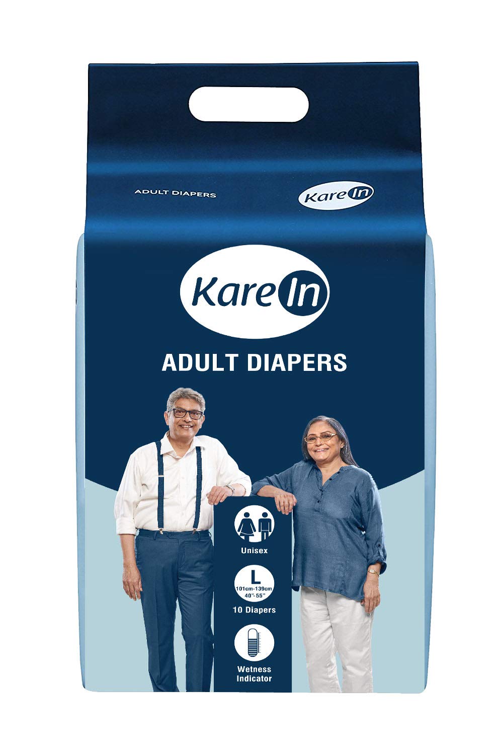 KareIn Classic Adult Diapers, Large, Waist Size 101-139 Cm (40"-55"), 120 Count, Tape Style, Unisex, High Absorbency, Leak Proof, Wetness Indicator, Pack of 12