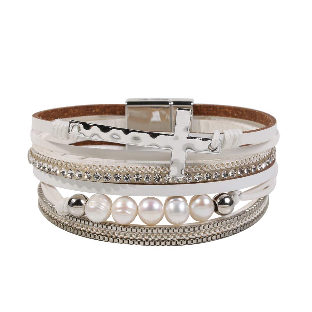 Leather Wrap Bracelet for Women - Multi-Layer Bracelets with Magnetic Clasp Bangle Cuff Stacked Bracelet for lady and Mother