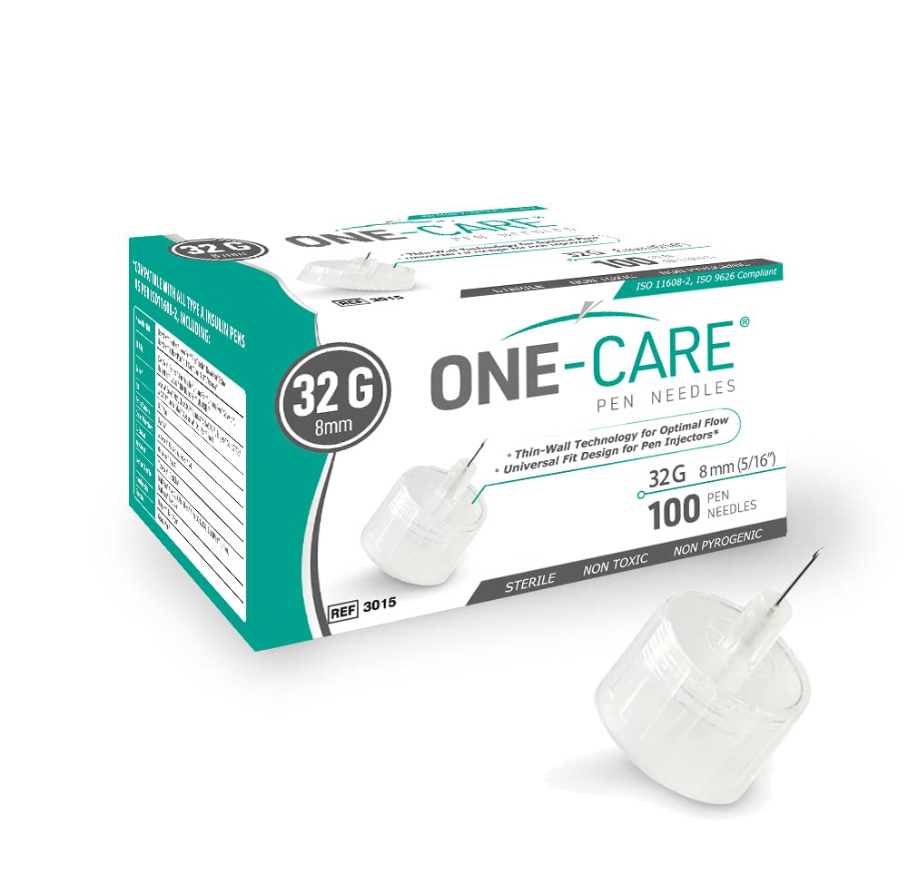 Puntas de pluma ONE-CARE, 32 G x 8 mm, estériles, con sello y tapa, diseño universal, contacto óptimo con la piel (paquete de 100)