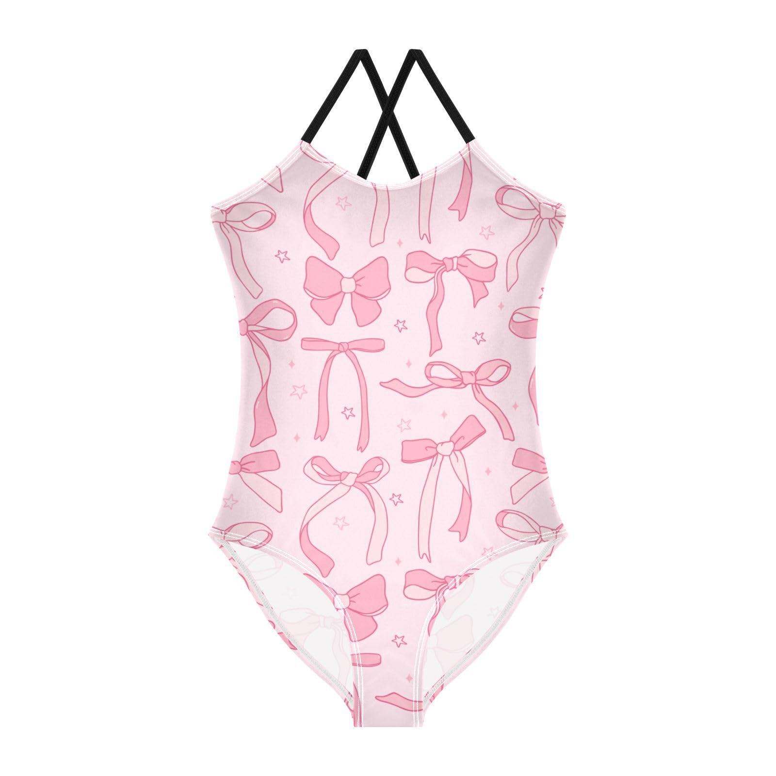 susiyo Girls One Piece Swimsuits Cute Ribbon Bow Bathing Suit Quick Dry Beach Swimwear for Toddler Girl 9-10 Years