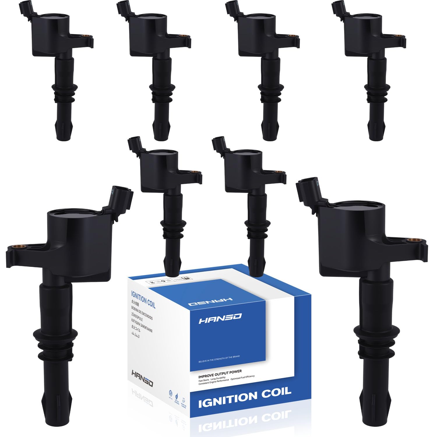 FD508 Set of 8 Ignition Coil Compatible with Ford Lincoln Expedition Explorer F-150 Super Duty Mustang Mountaineer 4.6l 5.4l 2005 2006 2007 2008 Replacement for DG511 C1541 (Straight Black Boot)