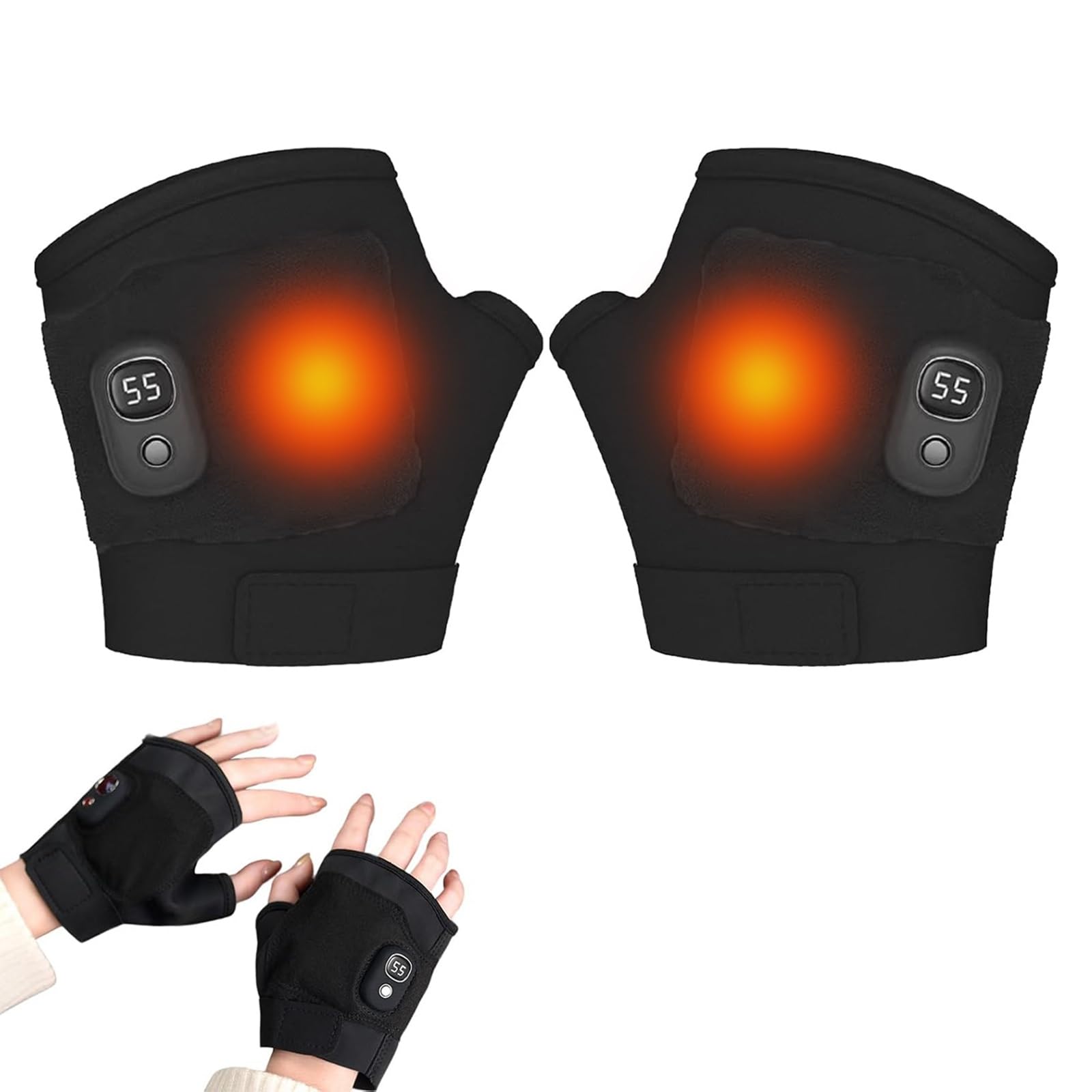 3 Levels Rechargeable Hot Fingerless Work Gloves, USB Heated Gloves, Gifts (E-black)