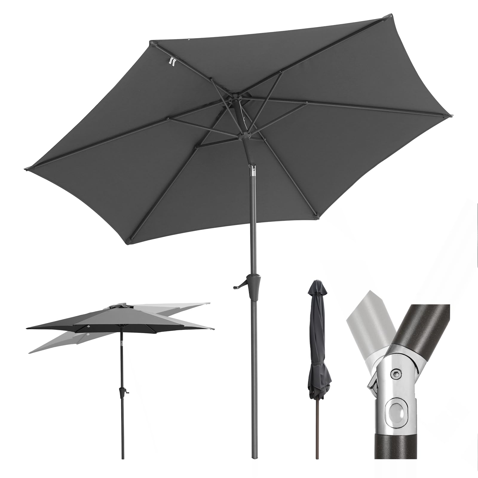 Sekey Sonnenschirm 270cm mit UV50+ Schutz, Wasserabweisend Gartenschirm mit Kurbelbedienung – Ideal für Garten, Balkon & Terrasse