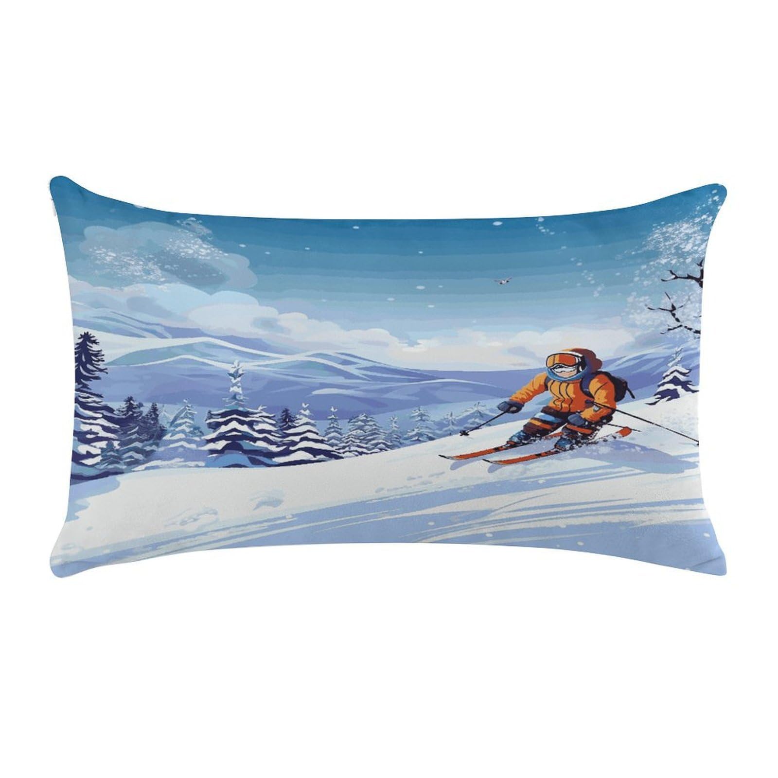 LDGSUPH Winter Skiing Throw Pillow Cover with Zipper Long Throw Pillow Case Anti-Fading Pillow Protector Super Soft Decorative Cushion Case Exquisite Plush Pillowcase12 X 20 in