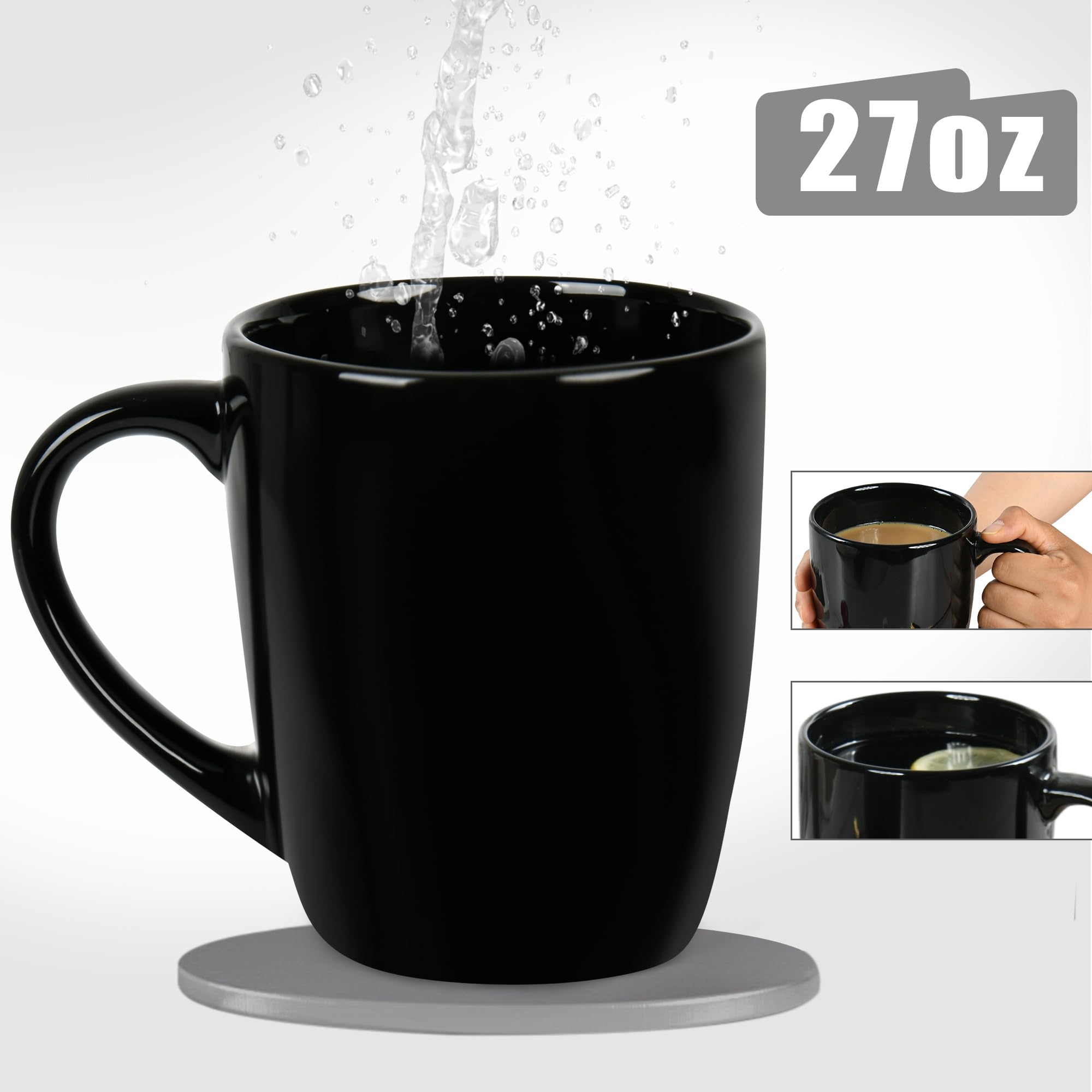 Amazon.com: BYCNZB 27OZ Extra Large Ceramic Coffee Mug, Jumbo Coffee Mugs,  Big Tea Cups with a Large Handle for Office and Home set of 2 (Black) :  Home & Kitchen