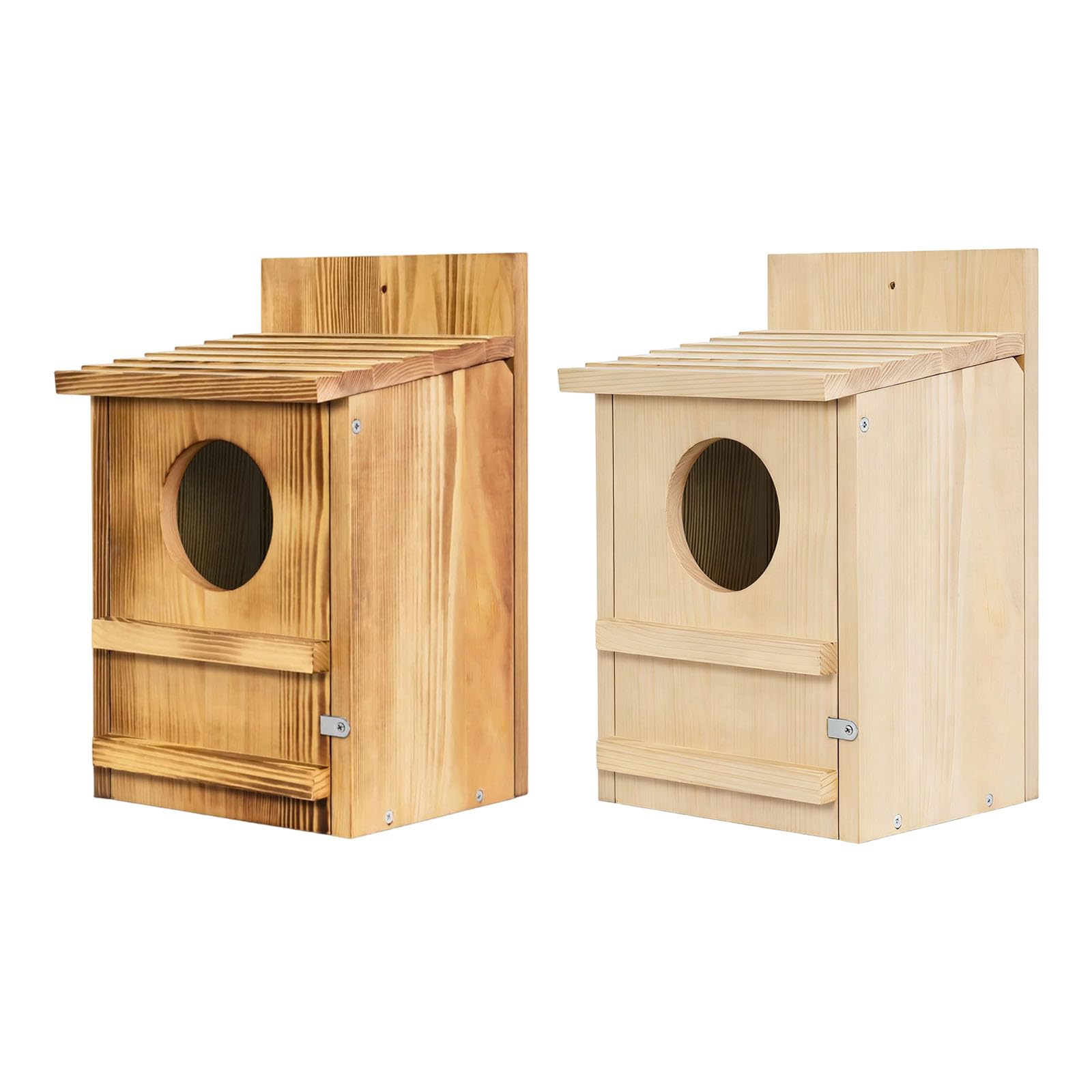 Mangiatoia per uccelli in legno con supporto per albero per decorazione da giardino all'aperto, casetta per gufi, per osservare gli uccelli selvatici
