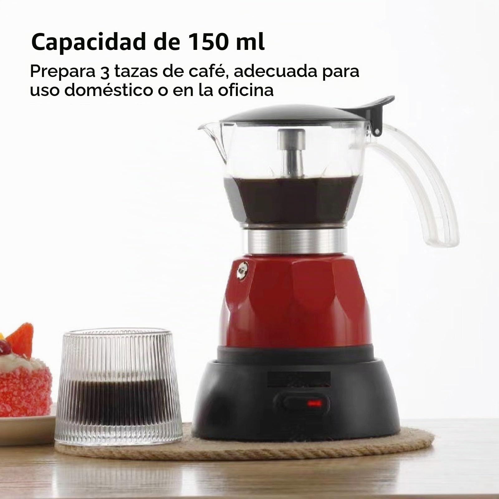 Cafetera Cubana, 150 Ml, 3 Tazas, Pequeña Cafetera Espresso Eléctrica Portátil Moka Pot, Cafetera Italiana de Aluminio a Prueba de Goteo con Filtro y Base Desmontable para Viajes