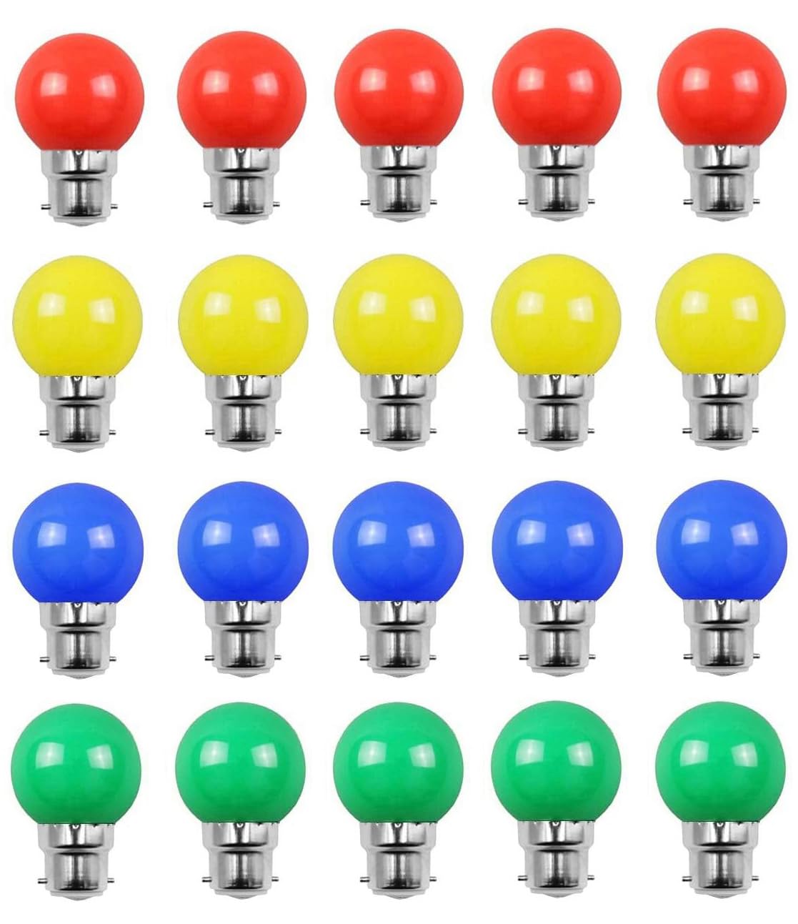 Aiwerttes B22 Bayonet Bulbs 2W LED Coloured Light Bulb Mini Globe Golfball Bulbs for Outdoor Patio Garden Party Christmas,20-Pack(Red,Blue,Green,Yellow) — image 1