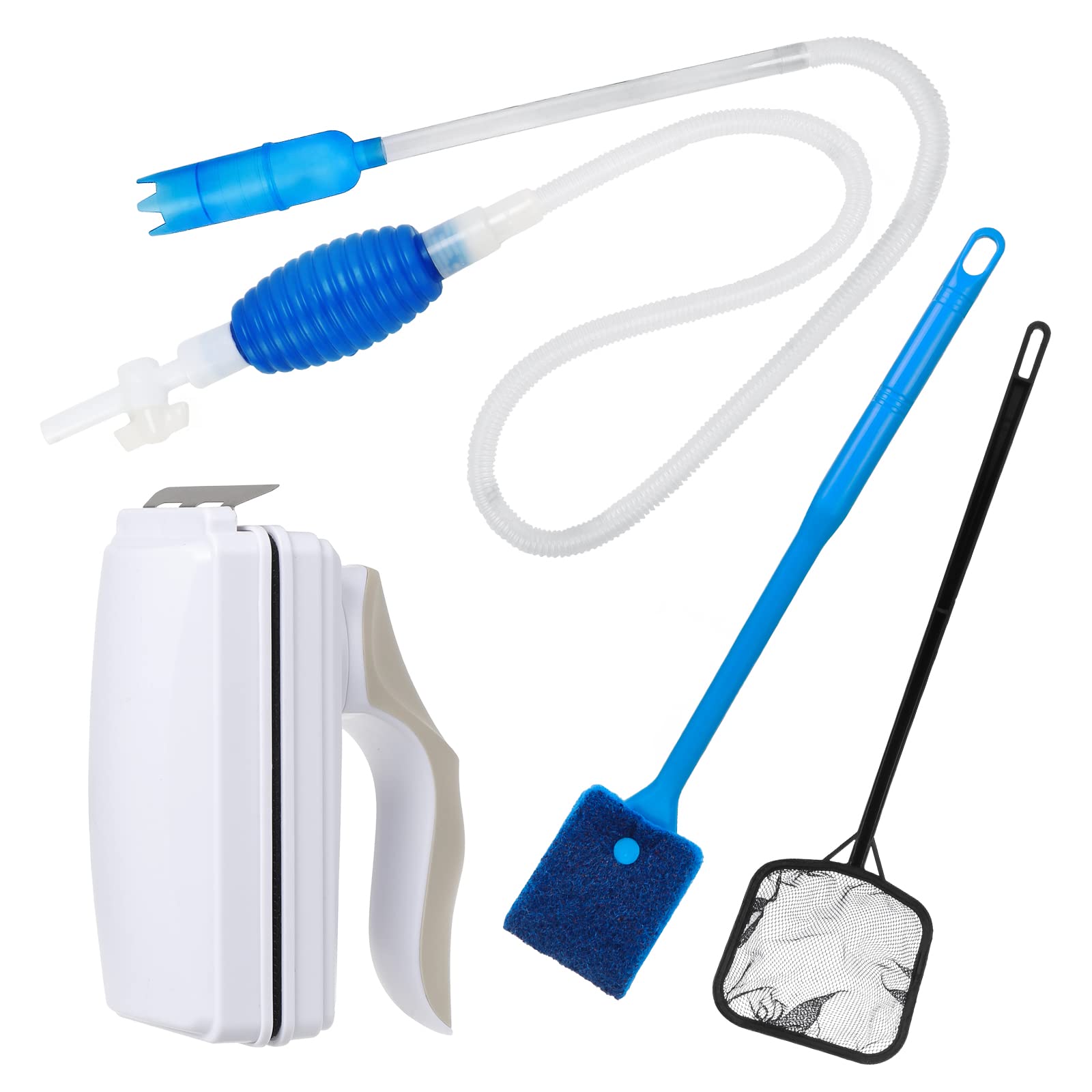Moendergo Set Limpiador Sifónico de Grava y Raspador de Algas para Pecera, Limpiador Sifónico de Grava para Acuario con Cepillo, Bomba sifónica Manual para Limpiar peceras