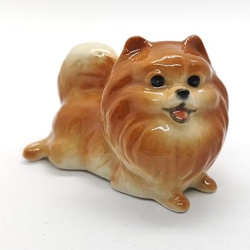 Ceramic Pomeranian Dog Figurine Porcelain Hand Painted Collectible Animal Decorative Statue