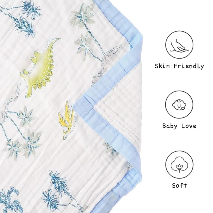 Image of 100% Cotton 6-Layer Muslin Baby Blanket | Super Soft, Breathable & All Seasons Multipurpose Blanket for Babies (Dino)