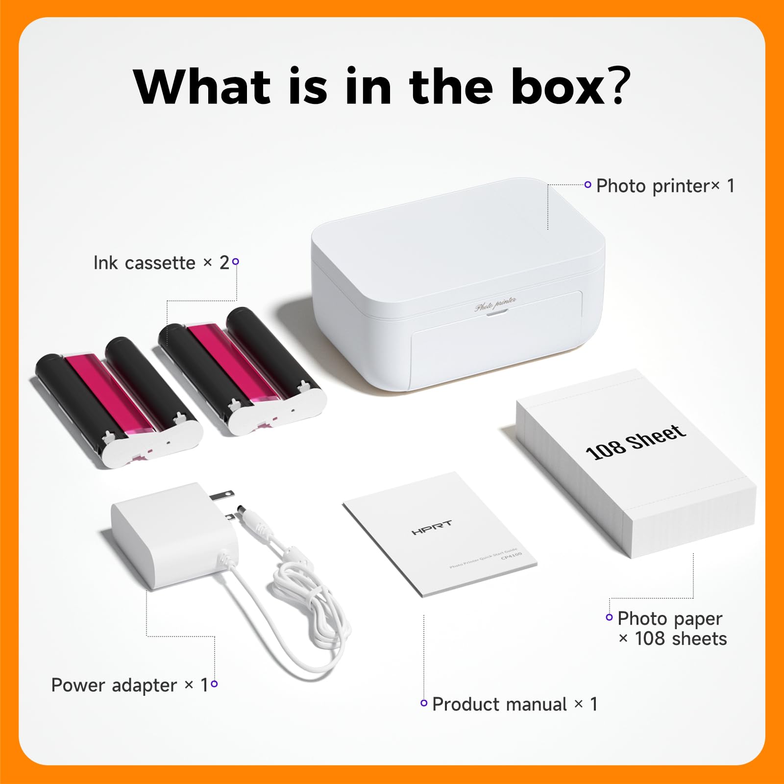 Imprimante photo de bureau 10 x 15 cm avec 108 feuilles de papier photo et