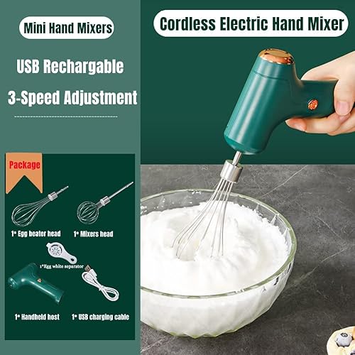 Miniatura 7 de Mini batidora de mano, batidora de mano eléctrica inalámbrica para el hogar, batidor de huevos de mano recargable por USB con 2 batidores