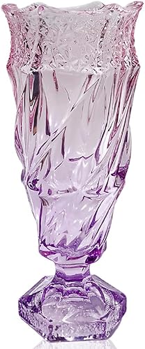 Florero de cristal de 2.4 libras 9.5 pulgadas, estilo bohemio, para centros de mesa, boda, decoración del hogar florero de cristal (morado y rosa)