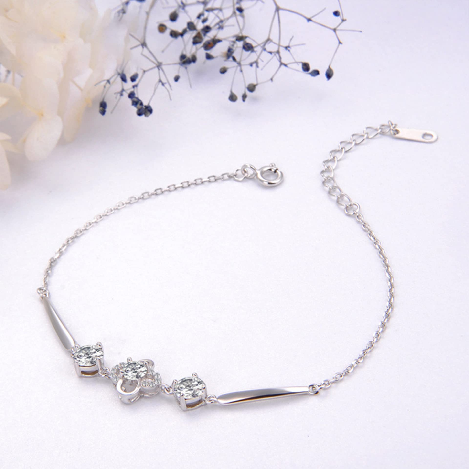 Frauen Mädchen Armband 925, einfache, Aber Elegante, glückliche Vier-Blatt-Klee-Armreifen, einstellbare Handverbindung, Kettenerweiterung