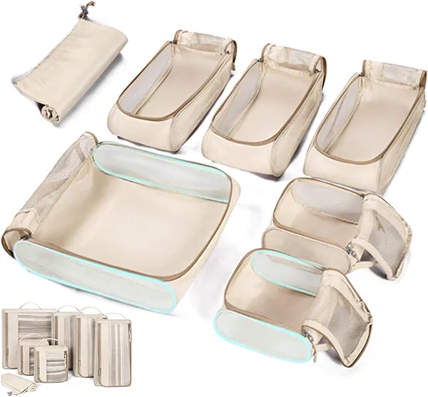 BAGSMART Keep Shape Packing Cubes, 7 Set for Travel, Lightweight Cubes, Suitcase Organizer Bags Set for Essentials 01-White Opal