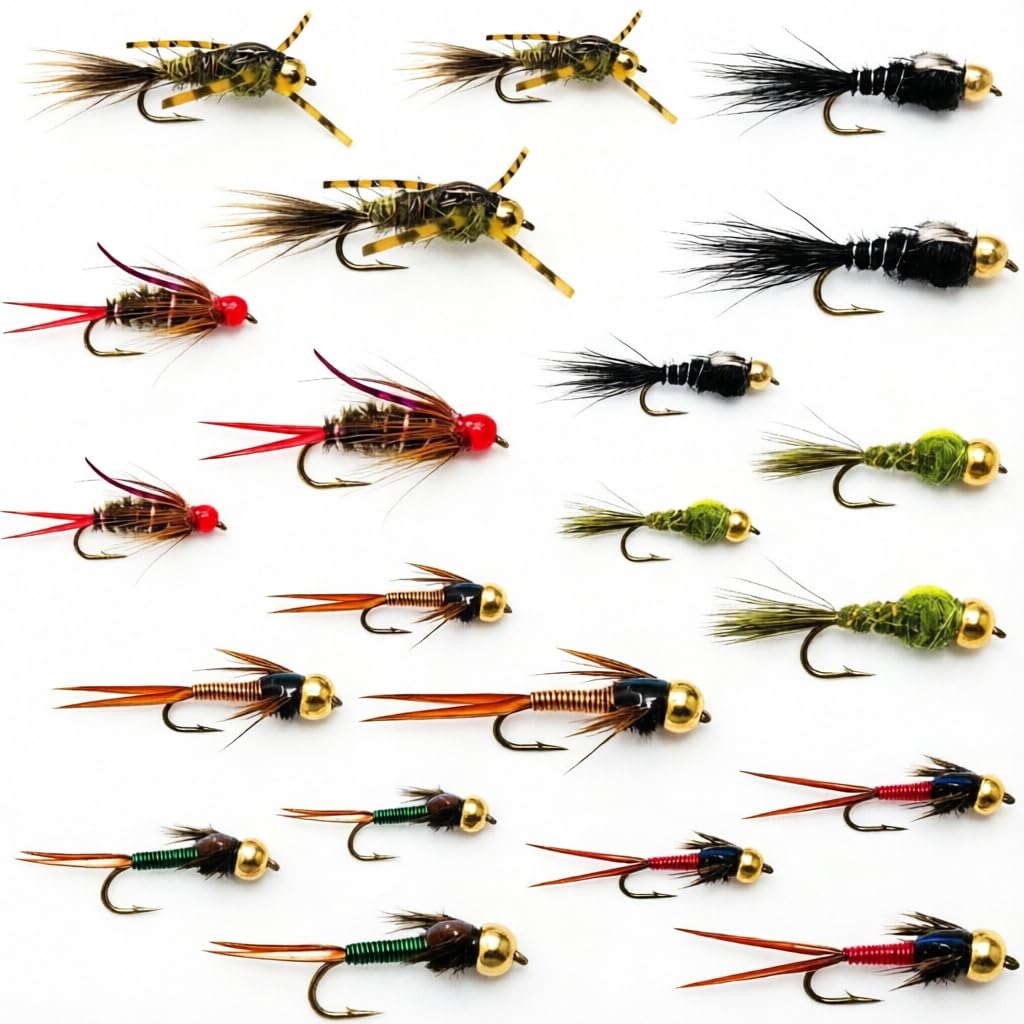 24 Prince/Beadhead Gold Ribbed Hare's Ear/Rubber Legged Hare's Ear/Copper John Fly Fishing Flies Kit Fly Assortment Trout Bass Fishing with Dry/Wet Flies, Nymphs, Streamers, Popper