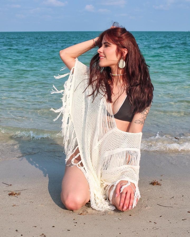 Bsubseach Sheer Beach Cover Ups for Women Swimwear Fringe Hollow Out Swimsuit Coverup Sexy Beach Bathing Suit Cover Up - Image 5