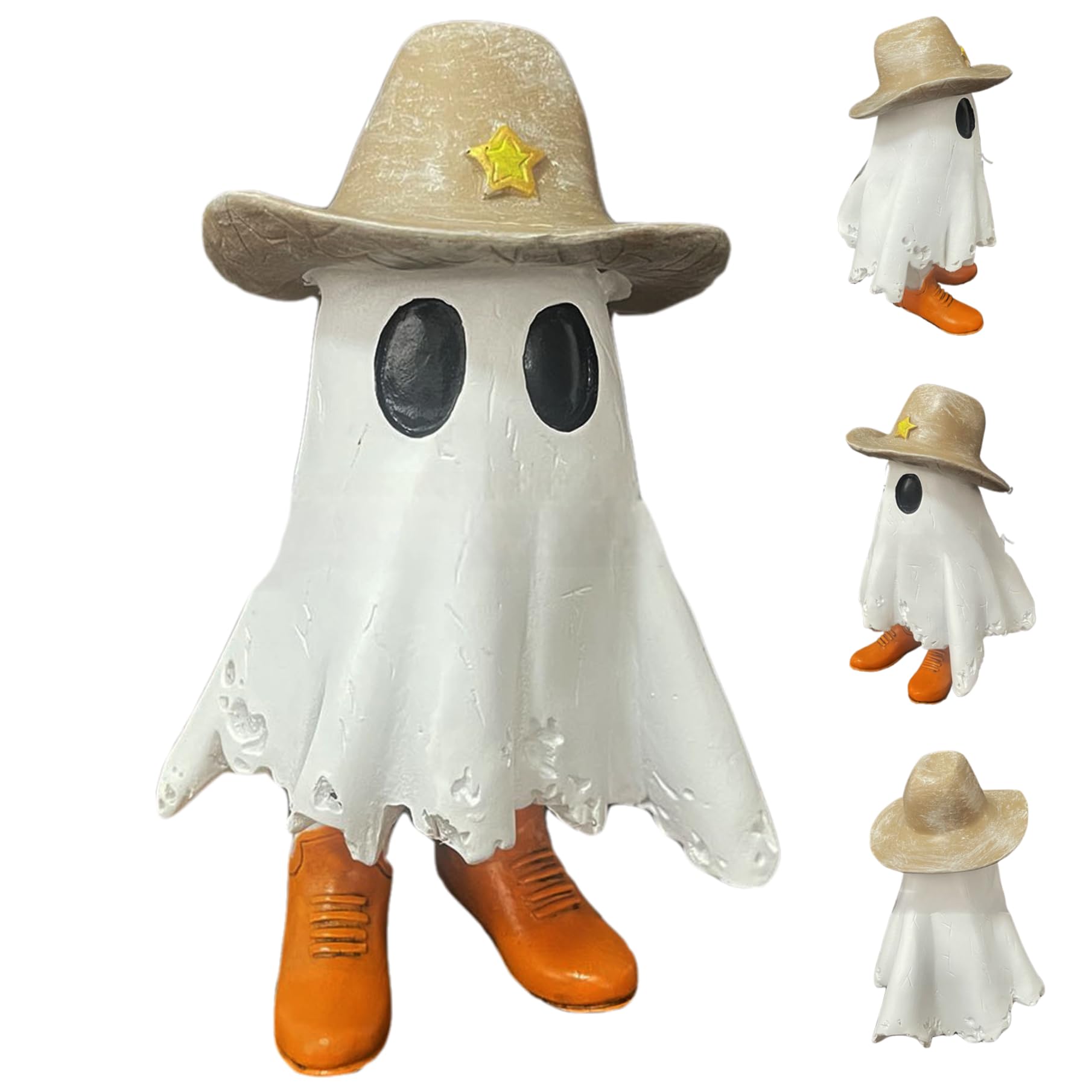 Halloween Cowboy Geister Statue - Niedlicher Harz Geist Mit Hut & Stiefeln