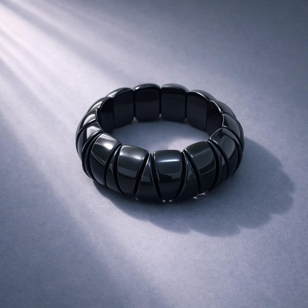 Chunky Black Resin Bangle, Statement Bracelet for Women, Modern Minimal, Free Size
