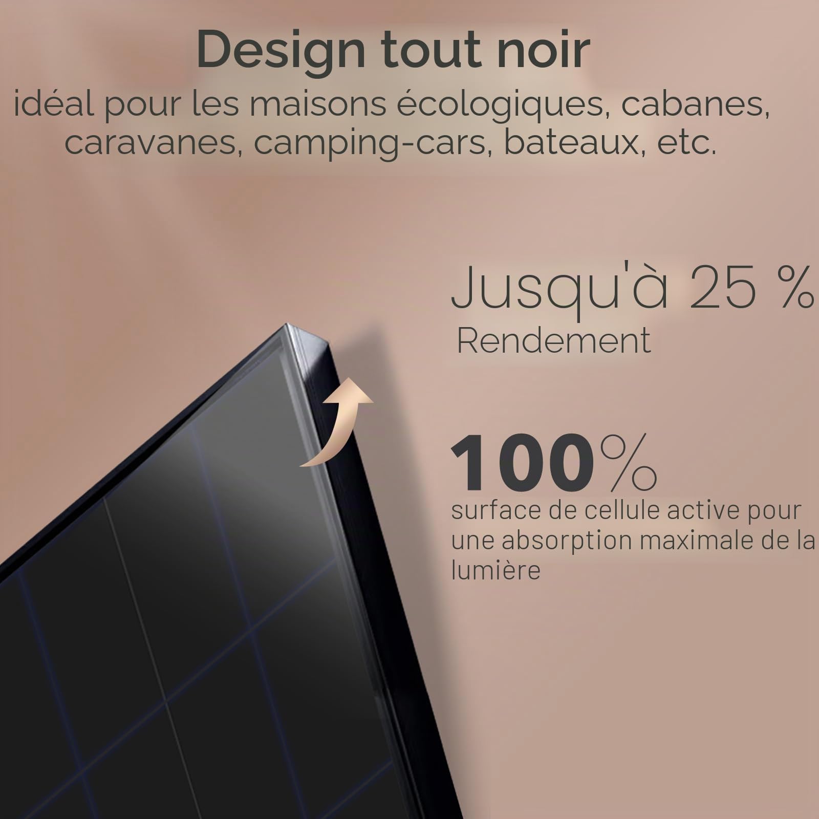 enjoy solar® Panneau solaire monocristallin 100W 12V avec technologie HPBC – Rendement élevé 25%, cellules solaires 182mm, Full Black, idéal pour camping-car, balcon, abri de jardin et bateau