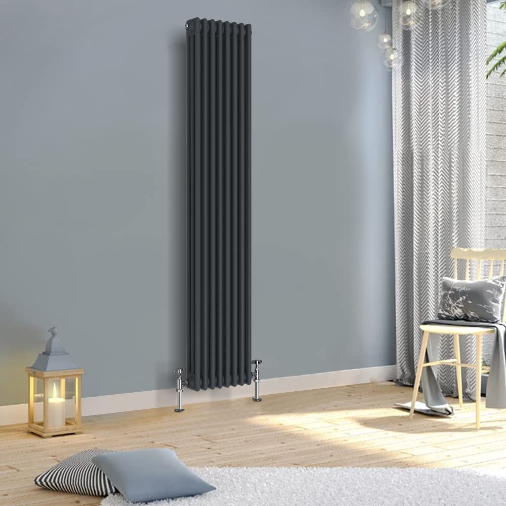 Warmehaus Anthracite 1800X380mm Vertical Traditional Radiator 3 Column Cast Iron Style Tall Upright Radiator Central Heating