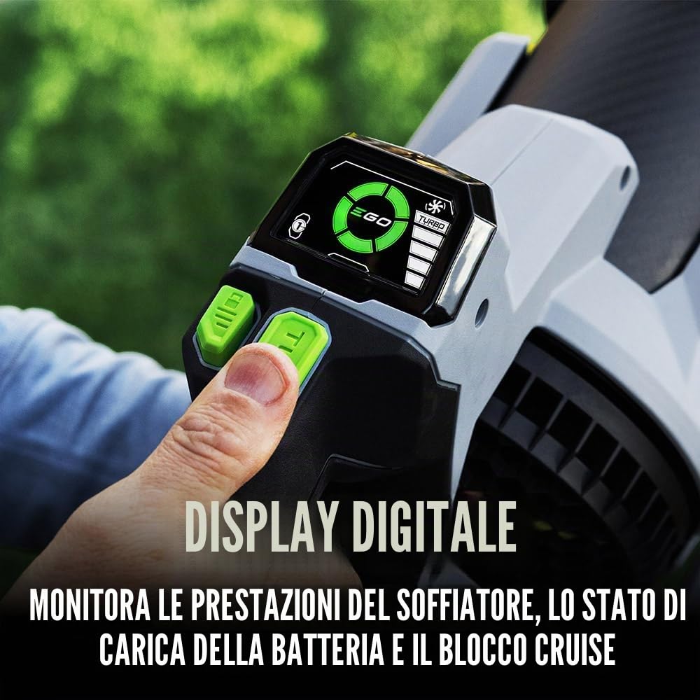 EGO Power+ LB8800 - Soffiatore per foglie in fibra di carbonio 880CFM, con display digitale, ugelli conici e diffusori inclusi, batteria e caricabatterie non inclusi.
