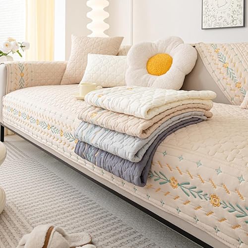 Miniatura 2 de vctops Funda acolchada de algodón para sofá, funda de sofá modular con bordado floral de granja antideslizante, protector de muebles para niños,
